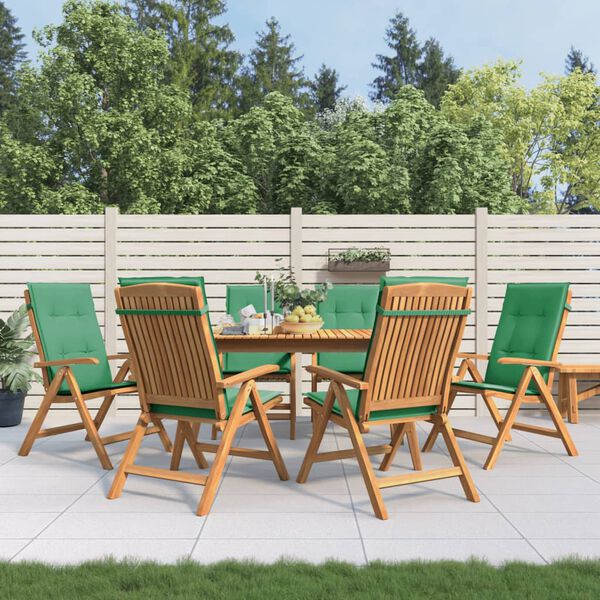 vidaXL Reclining Patio Chair Set of 6 Green, Teak