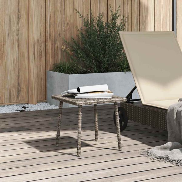 vidaXL Garden Coffee Table Grey PE Rattan, Powder-Coated Steel