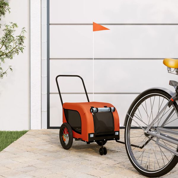 vidaXL Pet Bike Trailer Orange and Black Oxford Fabric, Iron, PVC Small