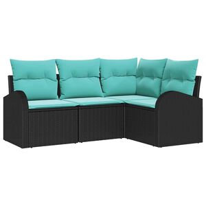 vidaXL Garden Sofa Set 4 pcs Black and Turquoise Poly Rattan