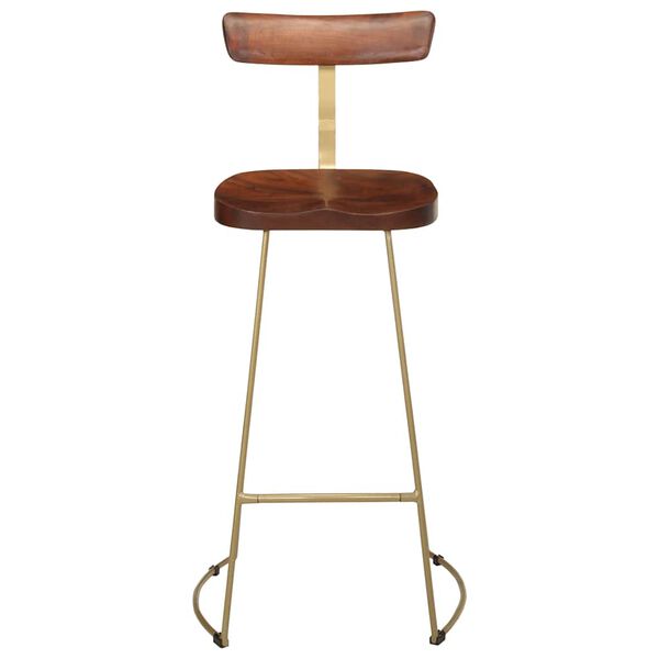 vidaXL Bar Stool Set of 2 Brown and Gold Solid Mango Wood, Iron Standard