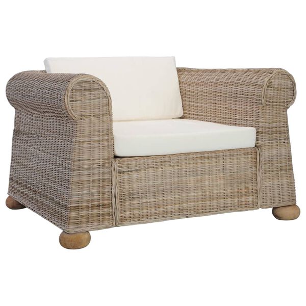 vidaXL Sofa Set Natural Rattan Medium Removable Covers Contemporary