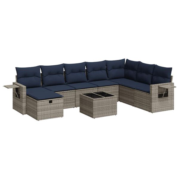 vidaXL 8 Piece Patio Sofa Set with Cushions Gray Poly Rattan