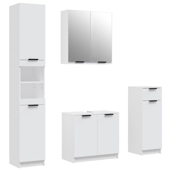 vidaXL Bathroom Furniture Set White Engineered wood, glass Tall