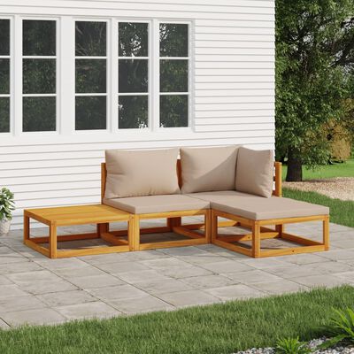 vidaXL 4 Piece Patio Lounge Set with Taupe Cushions Solid Wood