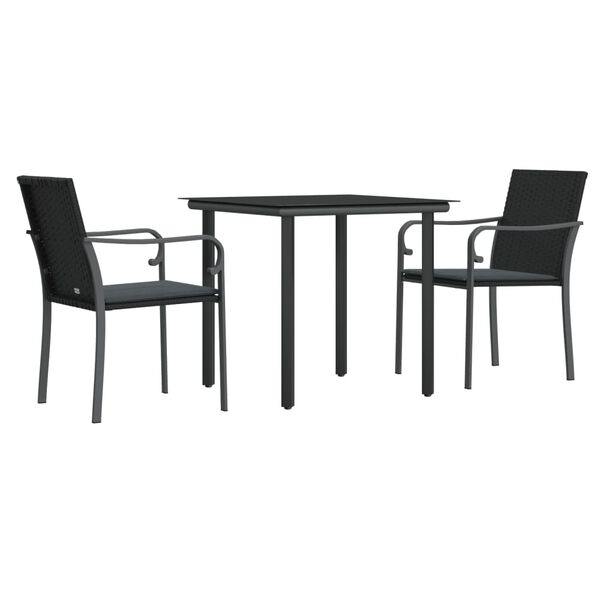 vidaXL Garden Dining Set Black, Dark Grey PE Rattan, Steel, Tempered Glass