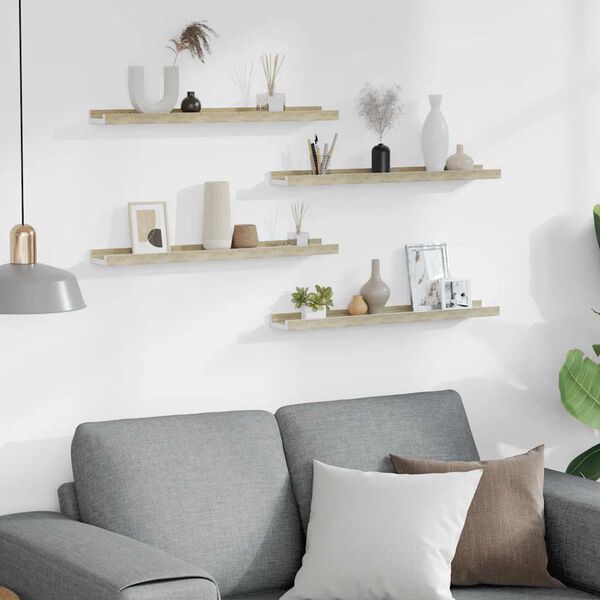 vidaXL Wall Shelf Set of 4 White and Sonoma Oak MDF Compact