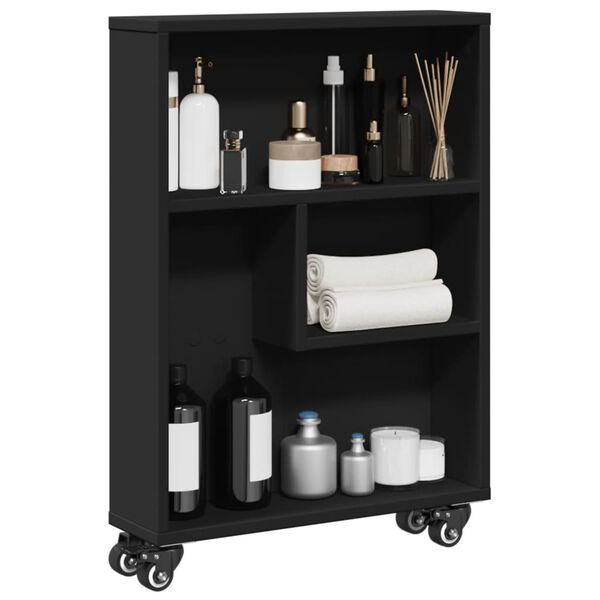 vidaXL Narrow Storage Trolley Black 18.9x5.1x26.8" Engineered Wood