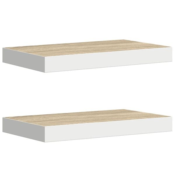 vidaXL Wall Shelf Set of 2 Oak and White Honeycomb MDF, metal Medium