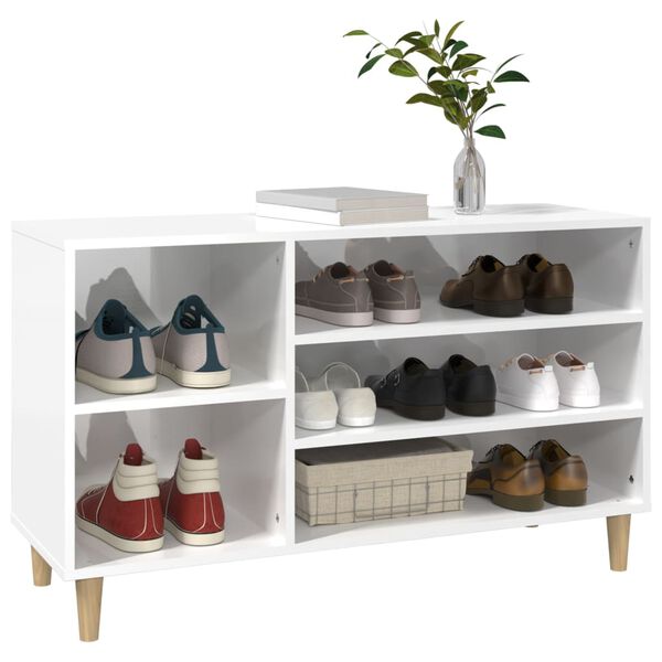 vidaXL Shoe Cabinet High gloss white Engineered wood, solid eucalyptus wood