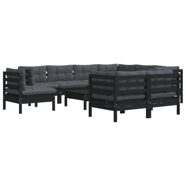 vidaXL Garden Lounge Set Black Solid pinewood, fabric (100% polyester)