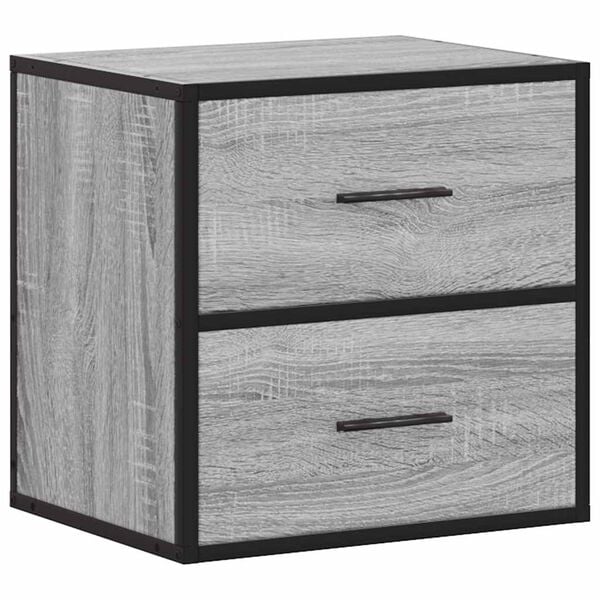 vidaXL Wall-mounted Bedside Cabinet Grey Sonoma Engineered wood, Metal