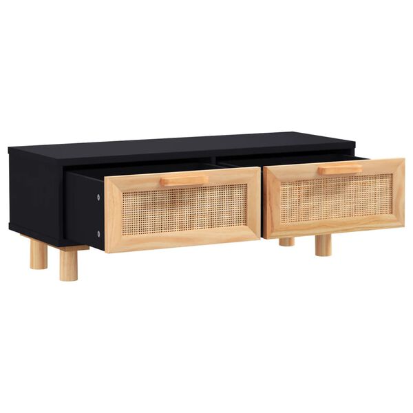 vidaXL Coffee Table Black Engineered wood, Solid pine wood, Natural rattan