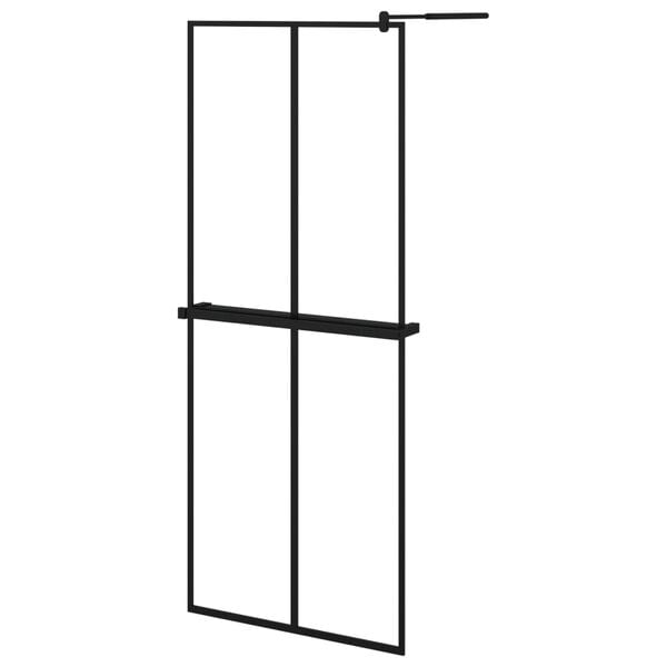 vidaXL Walk-in Shower Wall with Shelf Black 31.5"x76.8" ESG Glass&Aluminum