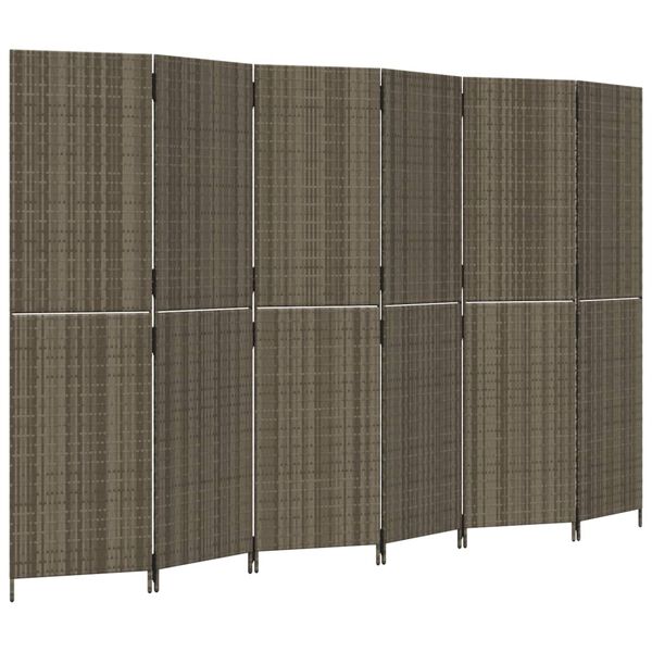 vidaXL Room Divider 6 Panels Gray Poly Rattan