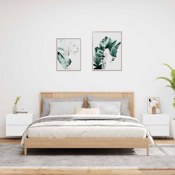 vidaXL Wall-mounted Bedside Cabinet Set of 2 White Engineered wood