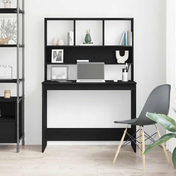 vidaXL Desk with Shelves Black Oak 40.2x17.7x58.3" Engineered Wood