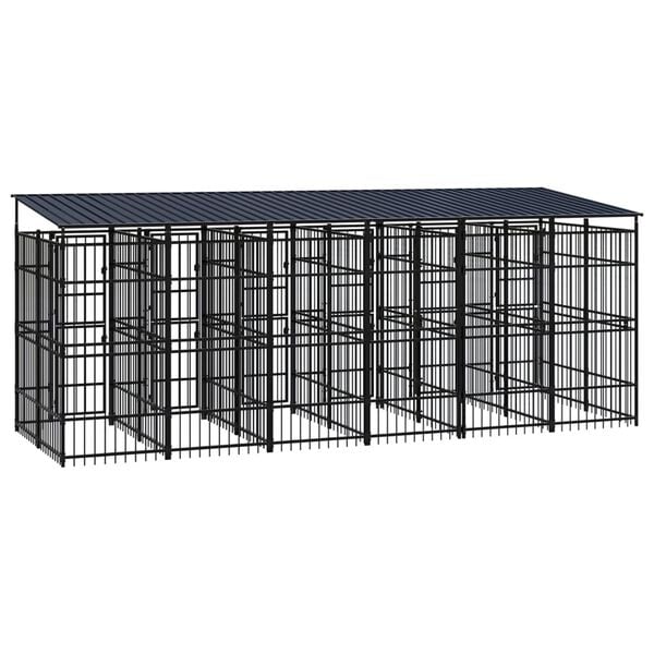 vidaXL Dog Kennel Black Powder-coated Steel Large Durable Dog Kennel