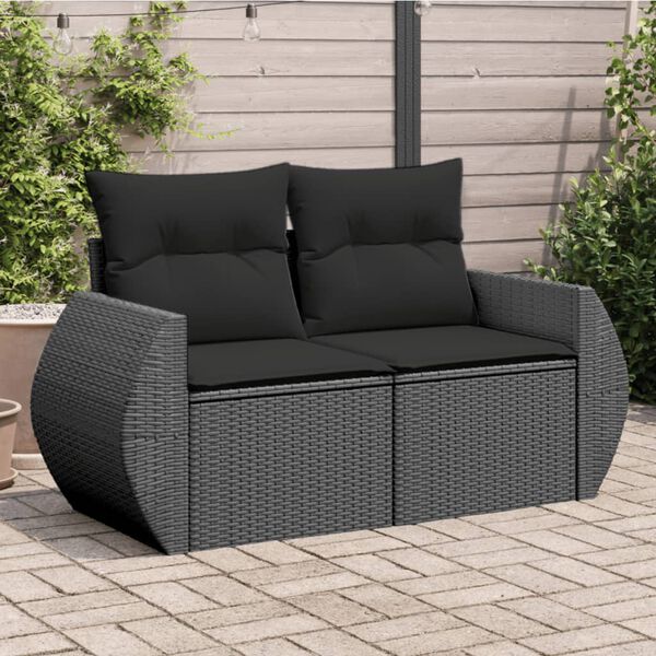 vidaXL Garden Sofa Black Poly Rattan 2-Seater Modular Garden Sofa
