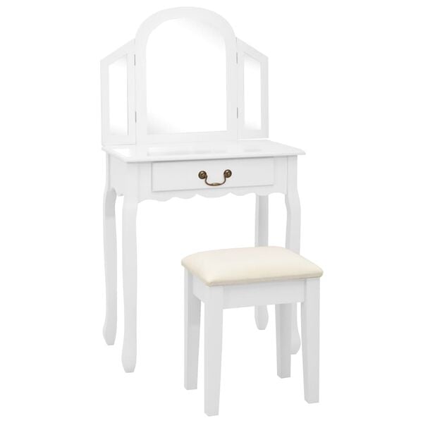 vidaXL Dressing Table with Stool White 25.6x14.2x50.4" Paulownia Wood MDF