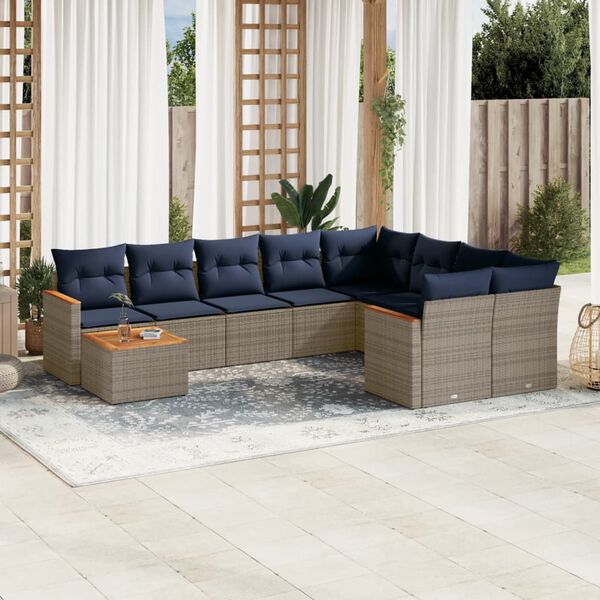 vidaXL 10 Piece Patio Sofa Set with Cushions Gray Poly Rattan