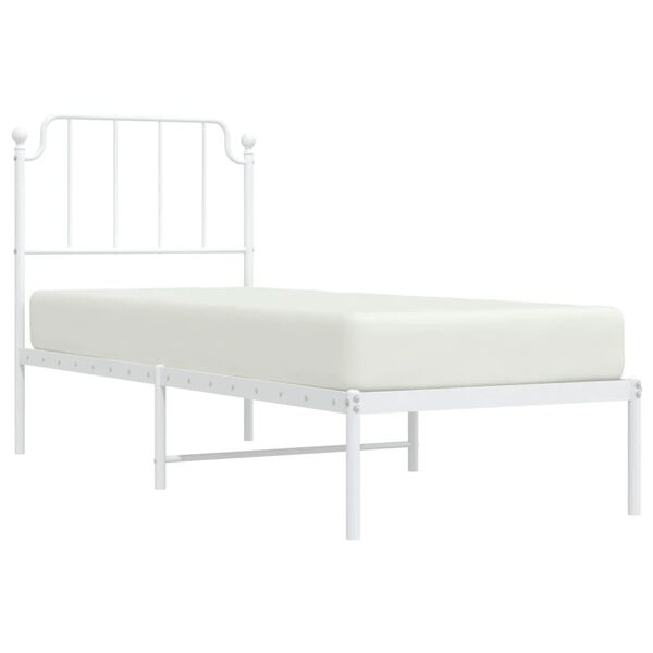 vidaXL Bed Frame White Powder-Coated Steel Twin Bed Frame Rectangular