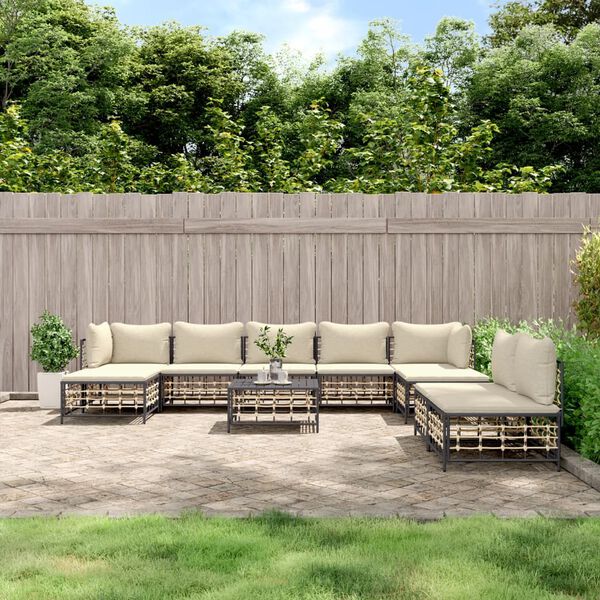 vidaXL Garden Lounge Set Set of 10 Anthracite Poly Rattan Large