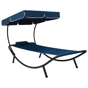 vidaXL Patio Lounge Bed with Canopy & Pillow Blue