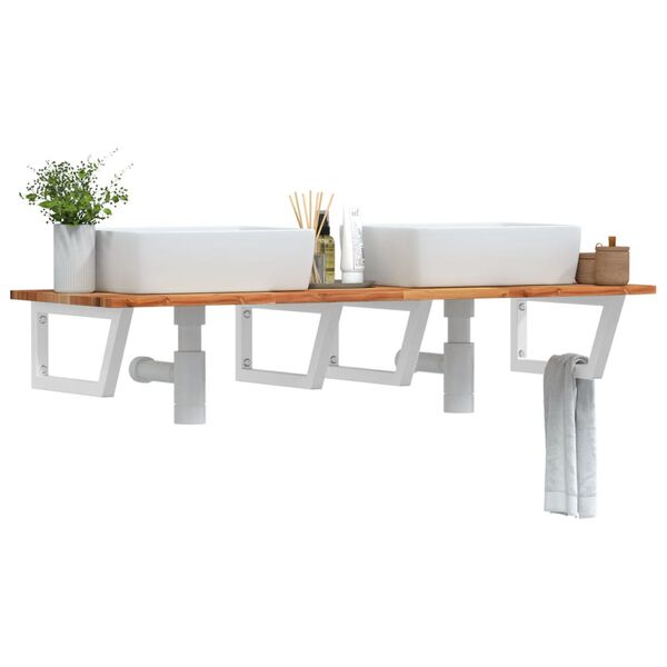 vidaXL Basin Shelf Natural wood and white Solid acacia wood and steel