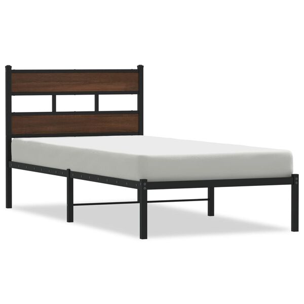 vidaXL Bed Frame Brown Oak Steel, Engineered Wood Twin Bed Frame