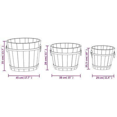 vidaXL 3 Piece Wooden Bucket Planter Set Solid Wood Fir