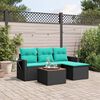 vidaXL 5 Piece Patio Sofa Set with Cushions Black Poly Rattan