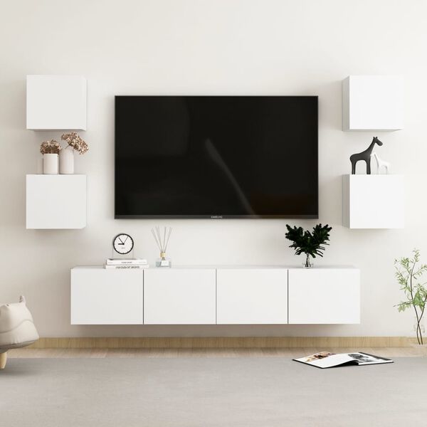 vidaXL TV Cabinet White Engineered wood TV Cabinet Rectangular Modern