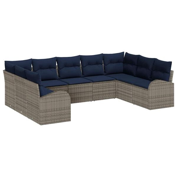 vidaXL Sofa Set with Cushion Grey Synthetic: Poly Rattan