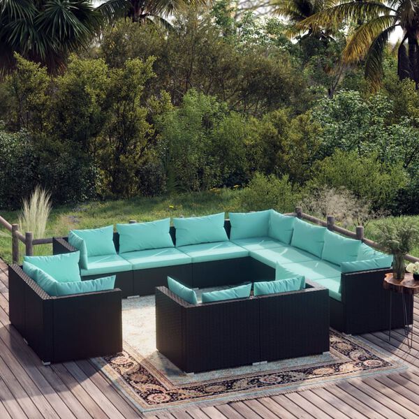 vidaXL Garden Lounge Set Black PE rattan, powder-coated steel Medium