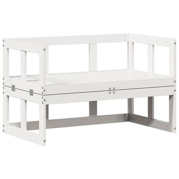 vidaXL Garden Sofa Bench White Solid Pine Wood Double Extendable