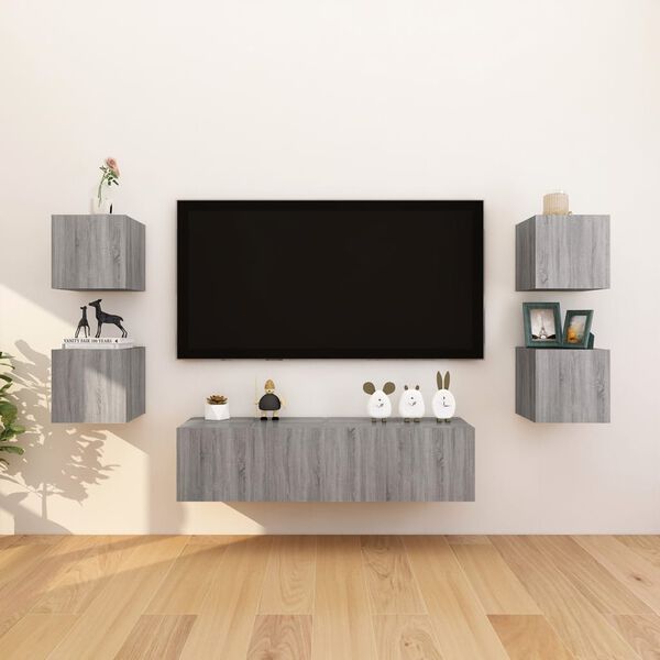 vidaXL Wall-mounted TV Cabinet Set of 8 Grey Sonoma Engineered Wood