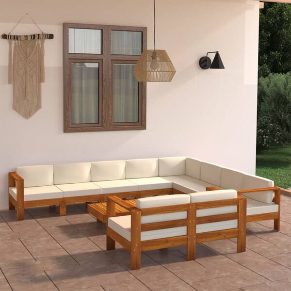 vidaXL Wooden Lounge Set Cream White Solid Acacia wood Large Modular