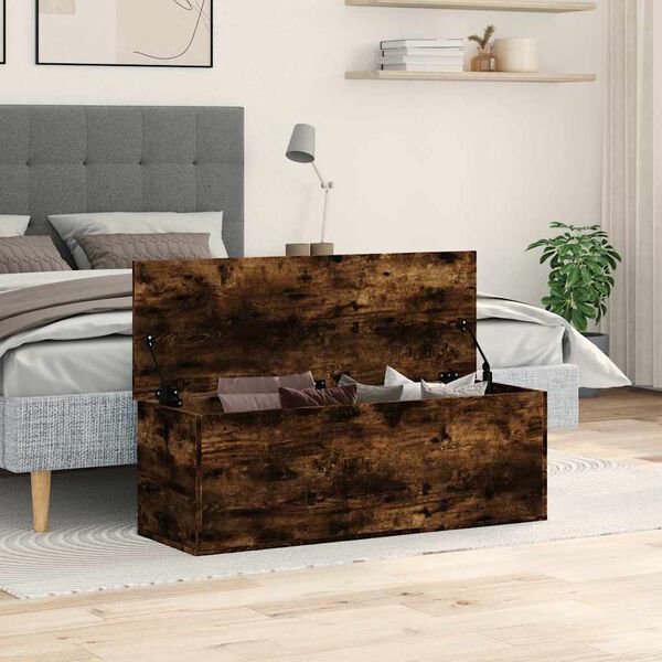 vidaXL Storage Box Smoked Oak Engineered wood 40.2 x 13.8 x 13.8 in