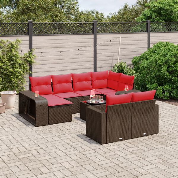 vidaXL 11 Piece Patio Sofa Set with Cushions Brown Poly Rattan