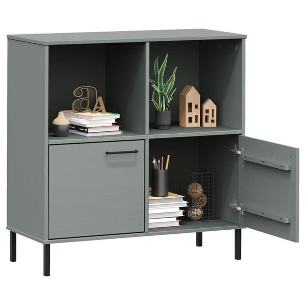 vidaXL Bookcase Grey Solid Pine Wood Medium Bookcase Rectangular