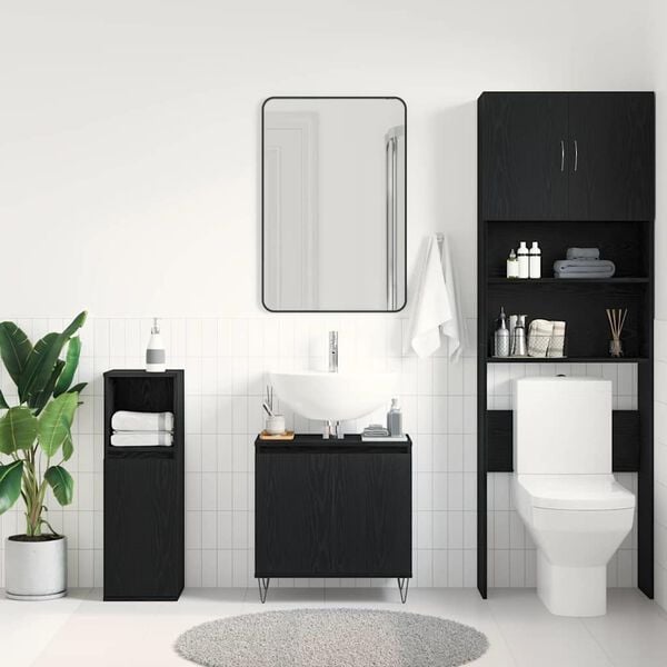 vidaXL Bathroom Sink Cabinet Black Oak 22.83 x 12.99 x 23.62 in