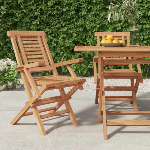 vidaXL Folding Garden Chair Set of 2 Natural teak Solid teak wood Medium