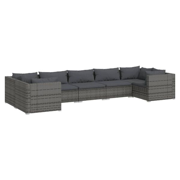 vidaXL Garden Lounge Set Grey PE rattan 7 Piece Modular