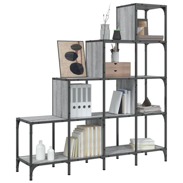 vidaXL Bookcase Grey Sonoma Engineered Wood, Metal Medium