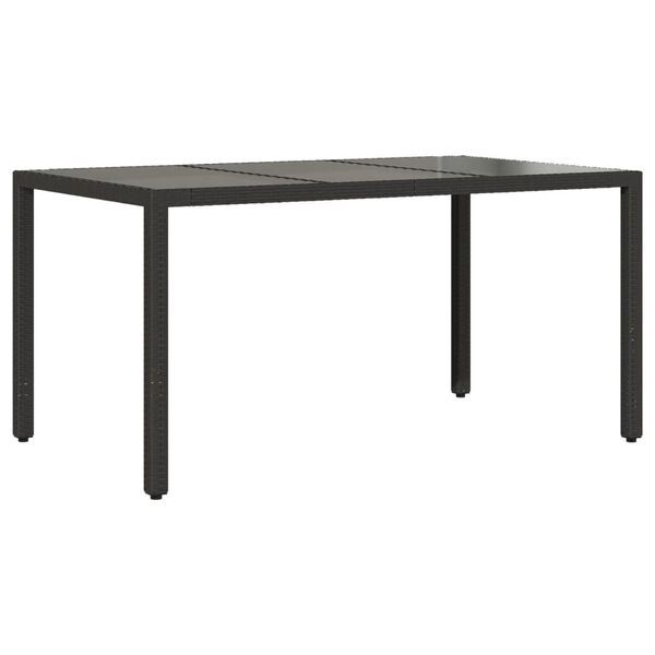 vidaXL Garden Table Black Poly rattan, powder-coated steel, tempered glass