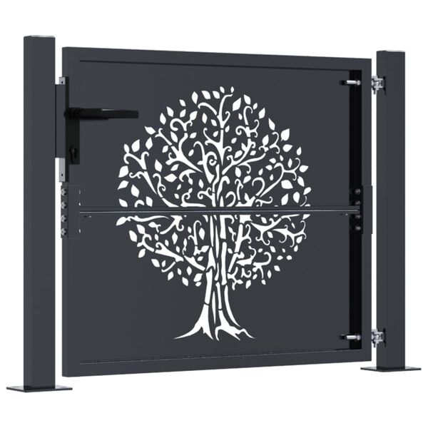 vidaXL Garden Gate Anthracite 39.4x29.5" Steel Tree Design