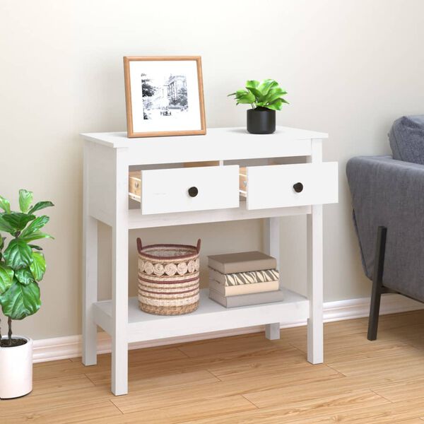 vidaXL Console Table White Solid pine wood Medium-sized Console Table