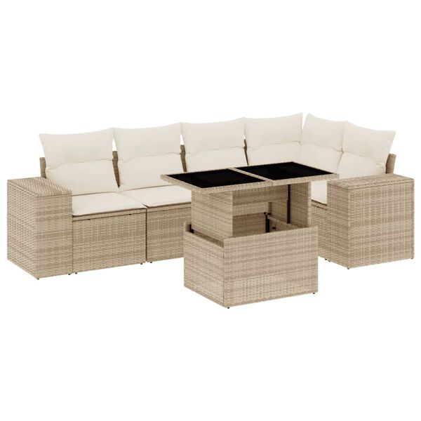 vidaXL Garden Sofa Set Beige PE Rattan, Powder-Coated Steel, Tempered Glass