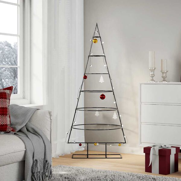 vidaXL Metal Christmas Tree Black Powder-coated steel 59.1 in tall